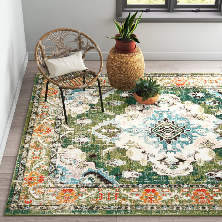 Mistana™ Indira Performance Forest Green / Light Blue Rug